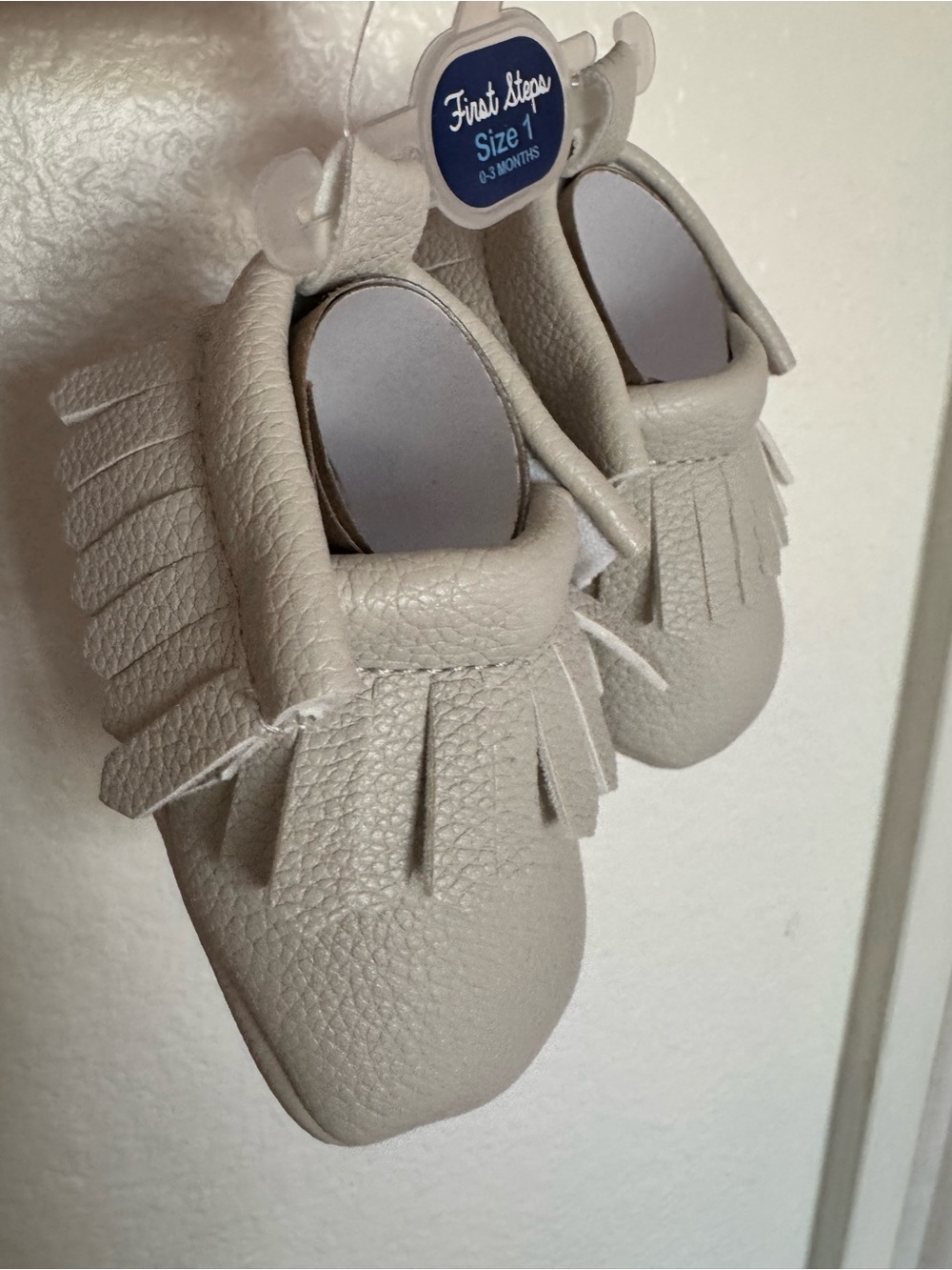 First Steps Cream Fringe Baby Moccasins - Size 1